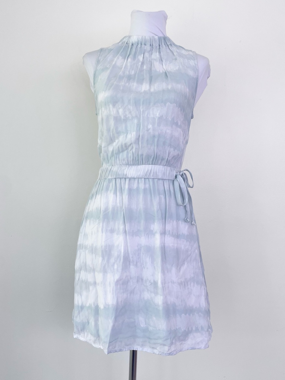 Bella Dahl Mint Green & White Halter Neck Tie Waist Mini Dress Sz XS Boho Clean